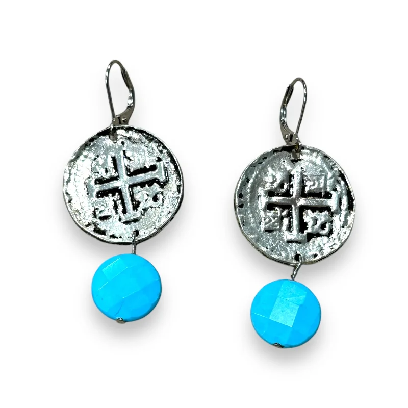 Hoop earrings with artistic filigree designs for an intricate, delicate finish-VINTAGE SILVER COIN & TURQUOISE EARRINGS