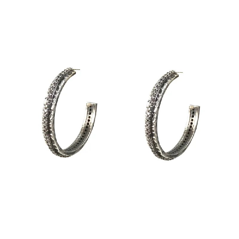 Best hoop earrings with delicate chain details for a trendy and stylish design-VINTAGE SILVER EGY CRYSTAL THIN HOOPS