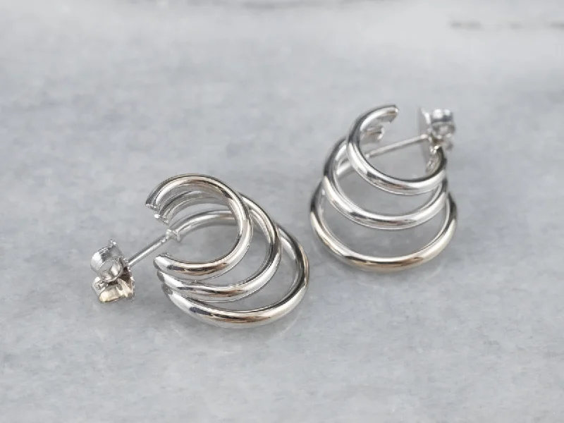 Hoop earrings with textured finishes for a vintage and classic style-White Gold Triple Hoop Earrings