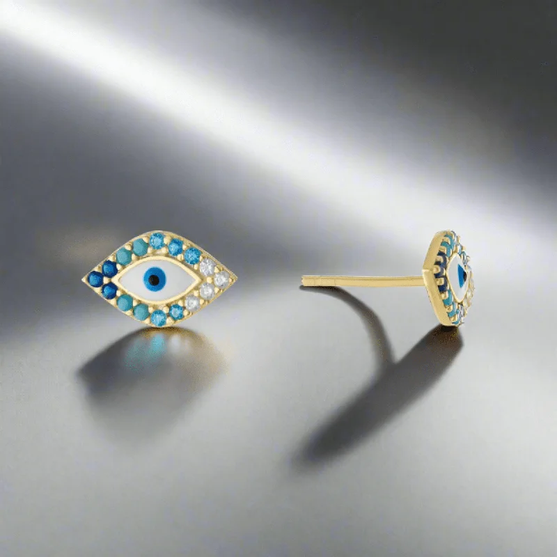 Hoop earrings with artistic filigree designs for an intricate, delicate finish-YGP Sterling Blue CZ Evil Eye Earrings