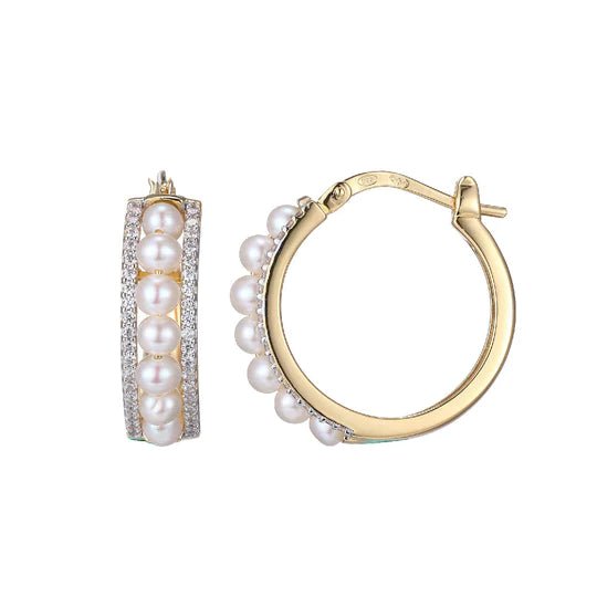 Medium hoop earrings for an everyday look with the perfect balance of style-YGP Sterling CZ and Pearl Hoop Earrings