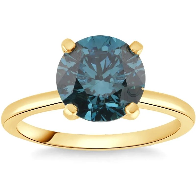 Platinum engagement rings featuring bold turquoise gems -1 1/2Ct Round Blue Diamond Engagement Ring White or Yellow Gold Lab Grown