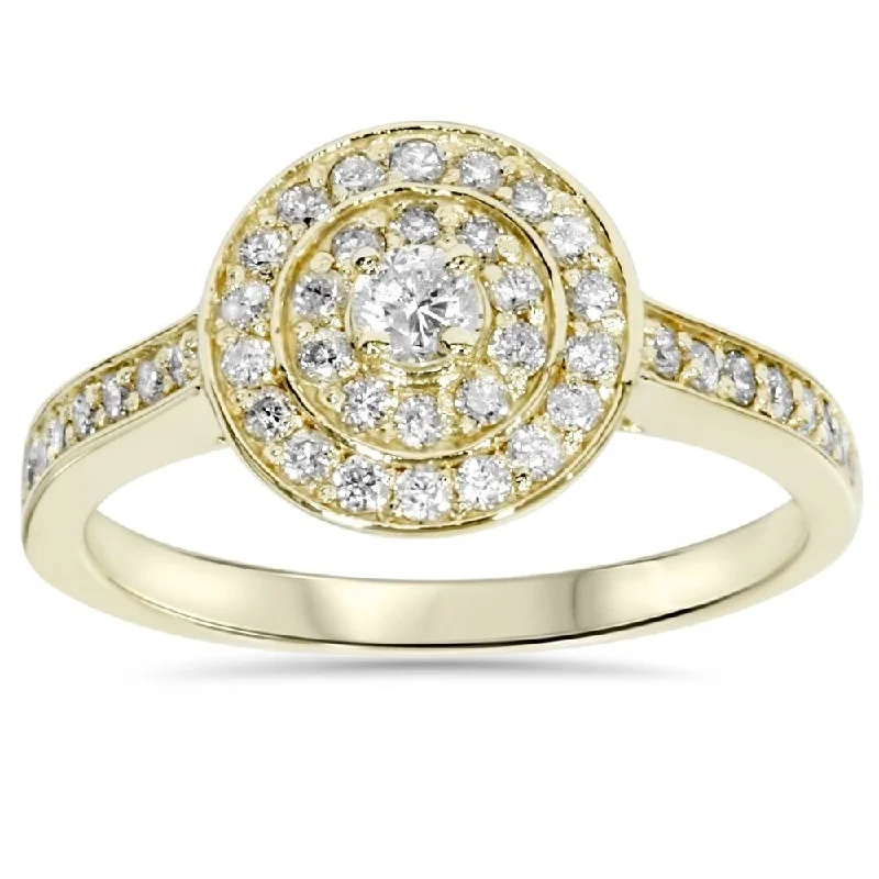 Gold engagement rings with pear-cut sapphire gems -1/2ct Diamond Double Halo Engagement Ring Yellow Gold