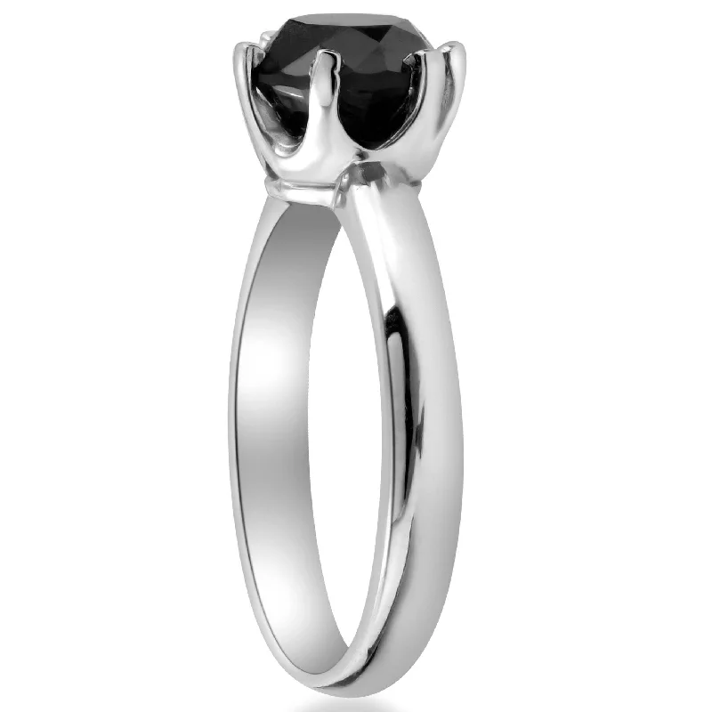 Engagement rings with bold coral for vibrancy -1ct Round Black Solitaire Diamond White Gold Engagement Ring