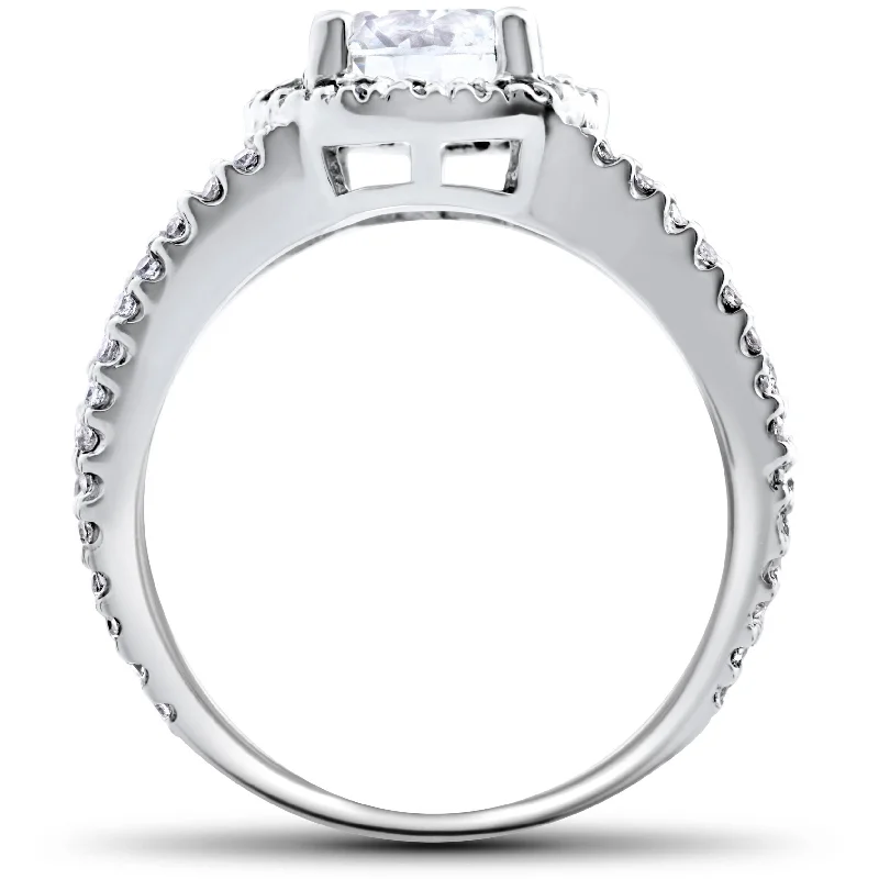 Engagement rings with classic round sapphire brilliance -2.75 Halo Diamond Split Shank Engagement Ring White Gold