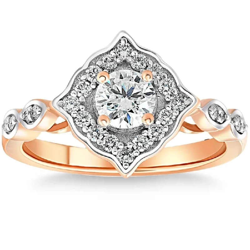 Engagement rings with marquise-cut topaz for shine -3/4Ct Round Moissanite & Lab Grown Diamond Engagement in Ring Rose or White Gold