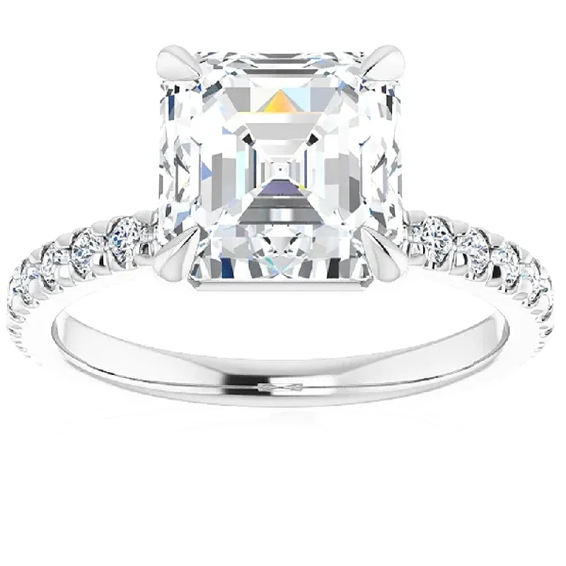 Engagement rings with sleek emerald-cut jade stones -5 1/3Ct Asscher Cut & Diamond Engagement Ring in White, Yellow, or Rose Gold