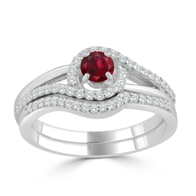 Engagement rings with asscher-cut jade for class -Auriya 1/5ct Red Ruby and Diamond Engagement Ring Set 1/3ctw 14k Gold