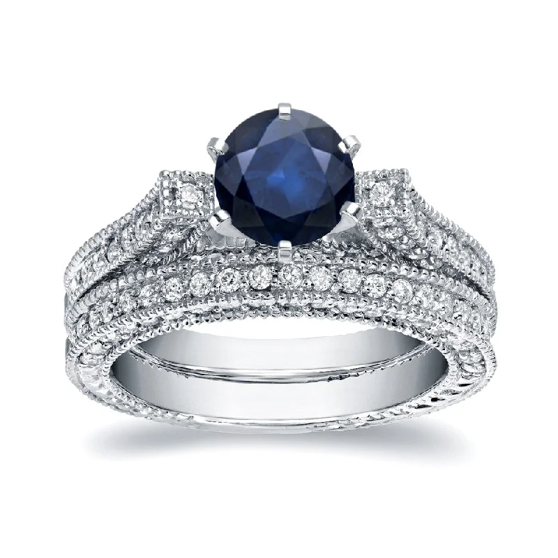 Engagement rings with engraved initials inside bands -Auriya 14k Gold 1ct Vintage Sapphire and Diamond Engagement Ring Set 1ct TDW