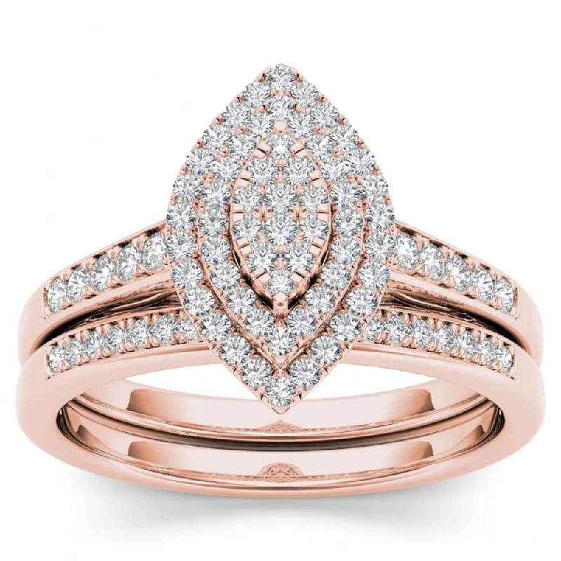 Engagement rings with pink tourmaline for charm -De Couer IGI Certified 14k Rose Gold 1/3ct TDW Diamond Marquise Shape Halo Engagement Ring Set