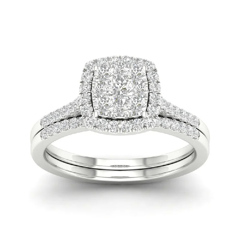 Engagement rings with pearl accents for elegance -De Couer Sterling Silver 1/2ct TDW Diamond Halo Bridal Ring