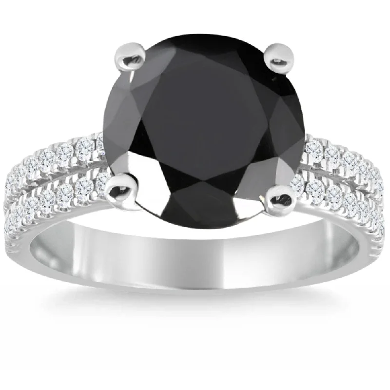 Engagement rings with matte finish rose gold -VS 5.79Ct TW Black & White Diamond Ring Lab Grown White Gold