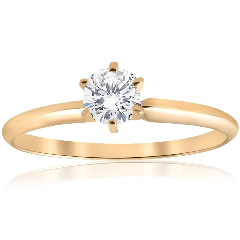 Engagement rings with two-tone sapphire bands -Yellow Gold 1/2ct Round Solitaire Diamond Engagement Ring