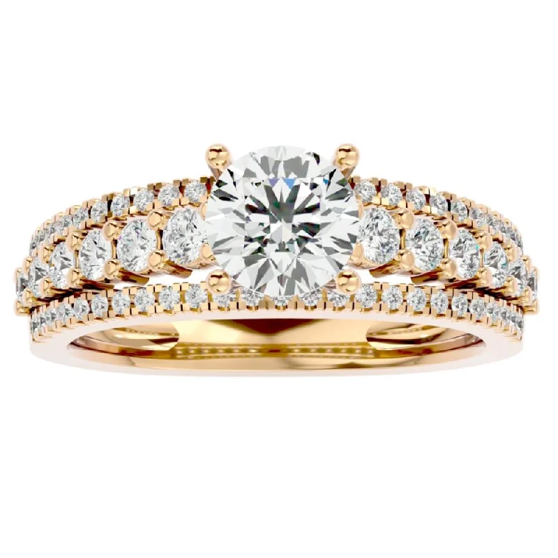 Rings with tourmaline gems for bold hues -1 1/2Ct 3Row Diamond & Moissanite Engagement Ring in White, Yellow, Rose Gold