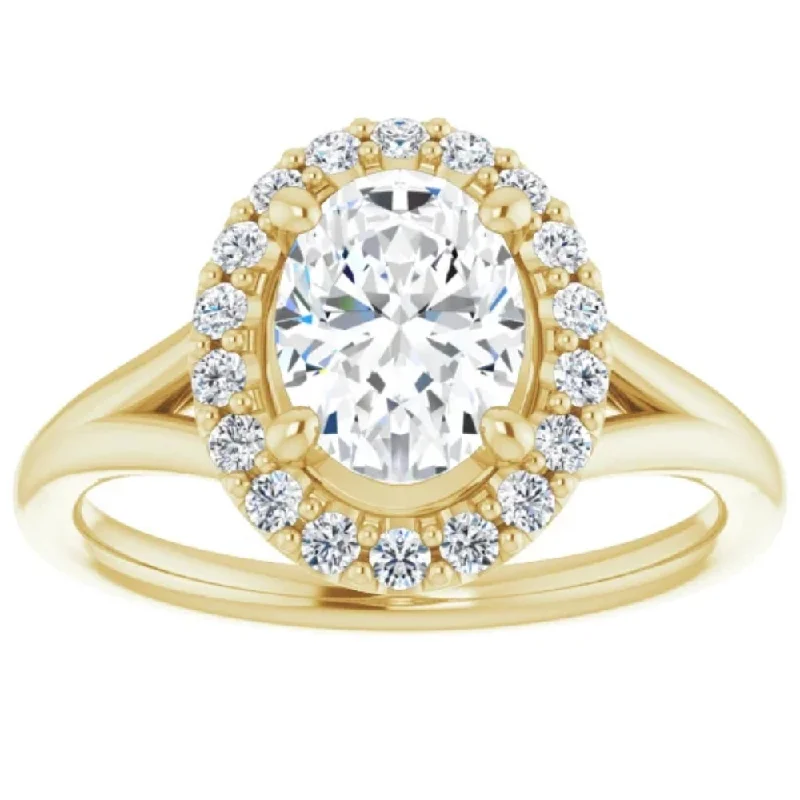 Rings with starburst topaz for radiant beauty -1 1/4Ct Oval Diamond Engagement Ring 14k Yellow Gold Halo Band Enhanced