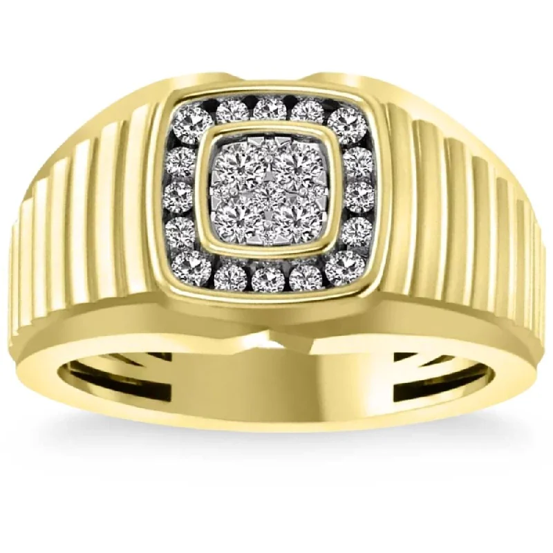 Rings with matte gold for subtle luxury -1/2 Ct Mens Diamond Ring Wide Polished Anniversary Band 10k Yellow Gold