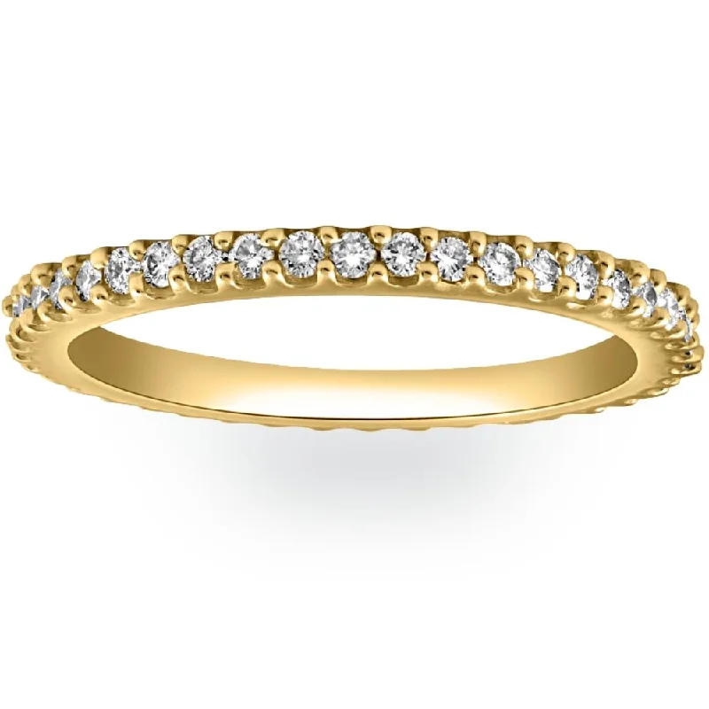 Rings with vine-wrapped bands for nature -1/2Ct Diamond Eternity Ring Prong Stackable Wedding Band 14k Yellow Gold