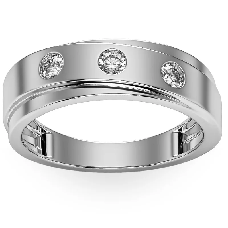 Rings with engraved constellations for stargazers -1/2Ct Diamond Ring Men's Lab Grown 3 Stone Polished Wedding Band in 10k Gold