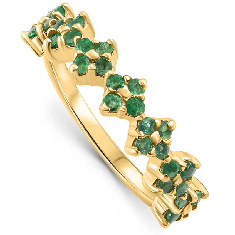 Rings with coral stones for vibrant pop -1/2Ct Natural Emerald Wedding Ring Anniversary Stackable 14k Yellow Gold Band