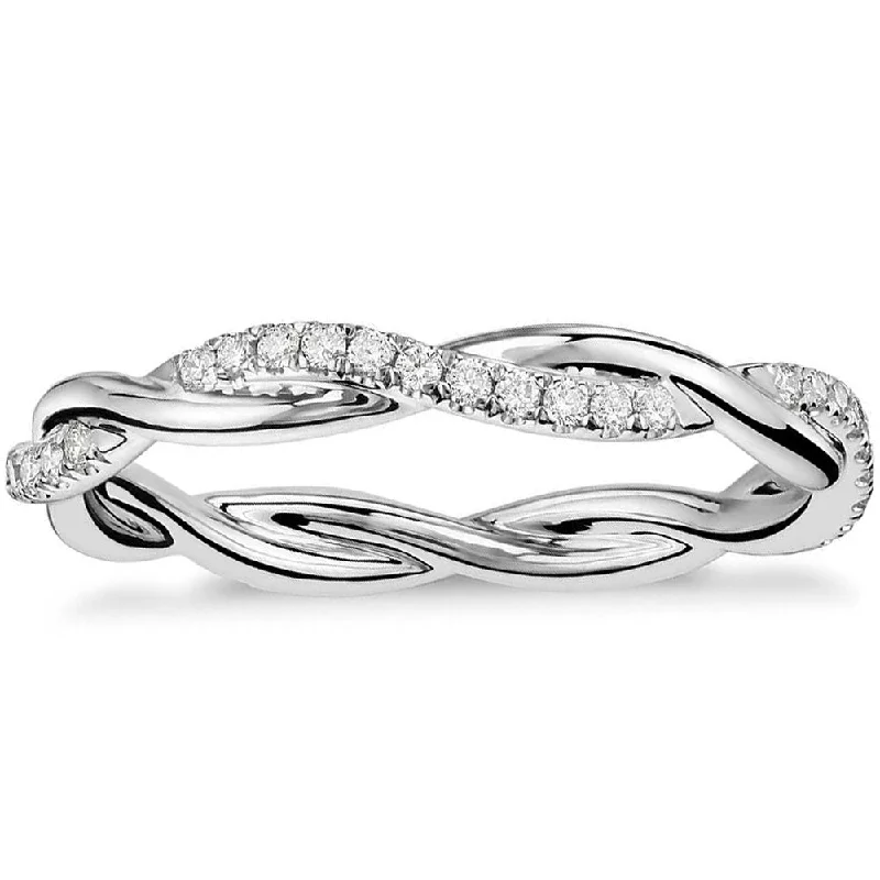 Rings with branch-inspired bands for organic -1/3 Ct Diamond Eternity Petite Twist Vine Eternity Wedding Ring 10k White Gold