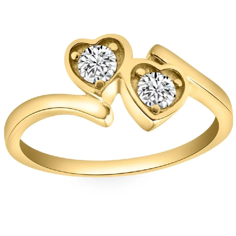 Rings with wide bands for statement wear -1/3CT Diamond Two Stone Forever Us Heart Ring in White, Yellow, or Rose Gold