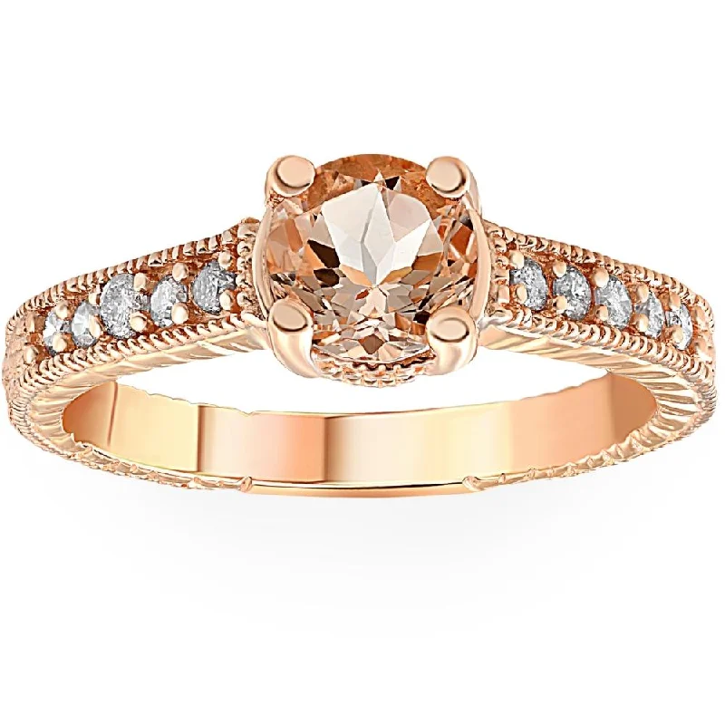 Rings with knot motifs for symbolic love -1 Ct Morganite & Diamond Vintage Engagement Ring in 14k Rose Gold