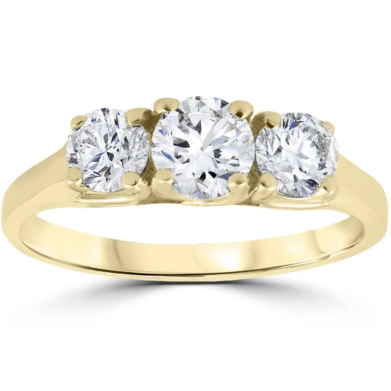 Rings with floral halo diamond arrangements -1 Ct Three Stone Lab Grown Diamond Engagement Ring 14k Yellow Gold