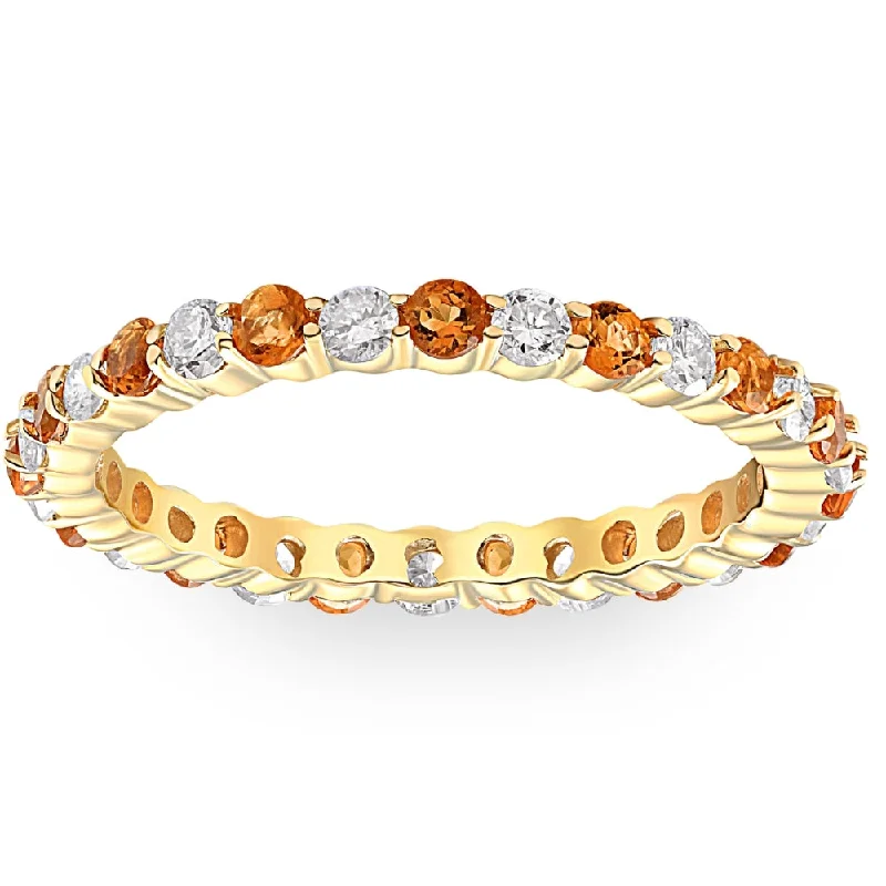 Rings with rough sapphire for rugged chic -1 cttw Citrine & Diamond Wedding Eternity Stackable Ring 10k Yellow Gold