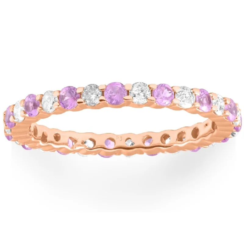 Bold rings with oversized amethyst gemstones -1 cttw Pink Sapphire & Diamond Wedding Eternity Ring 10k Rose Gold