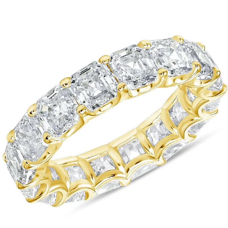 Rings with herkimer diamonds for raw clarity -10 1/2 Ct Asscher Cut Moissanite Eternity Ring Wedding Band 10k Gold