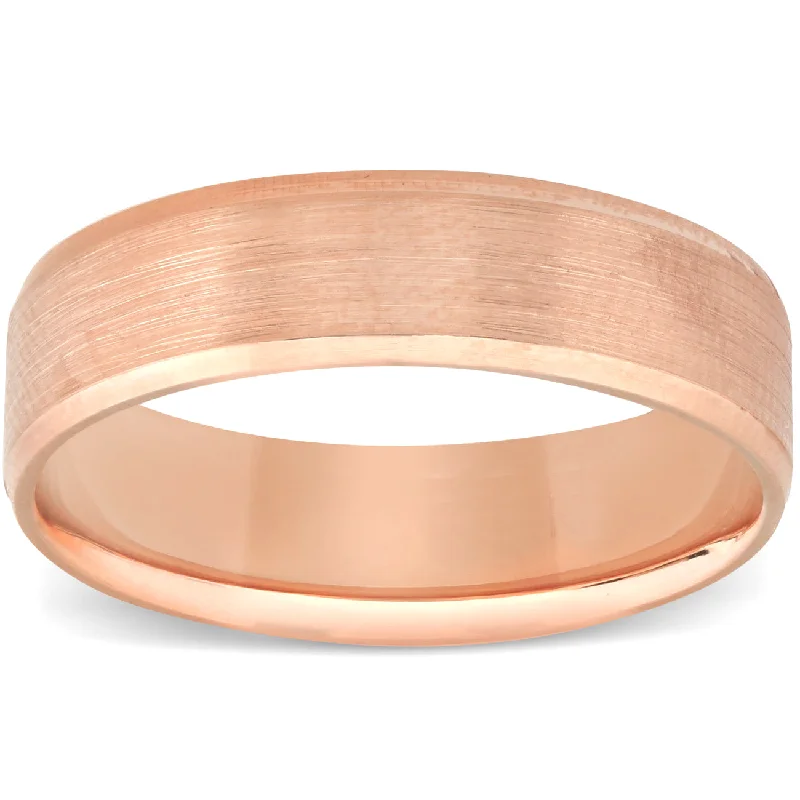 Rings with birthstone clusters for personalization -10k Rose Gold Mens Brushed Beveled Edge Comfort Fit Wedding Band