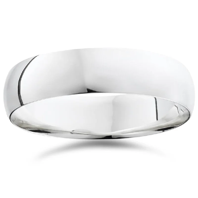 Rings with wide bands for statement wear -10k White Gold Plain High Polish Comfort Fit 6mm Wedding Band Size Selectable