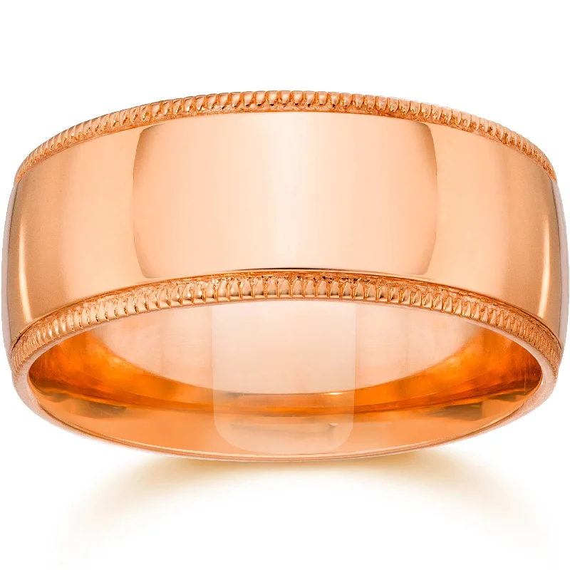 Rings with spiral designs for eye-catching twist -10mm Milgrain 14K Rose Gold Polished Wedding Band Size Selectable