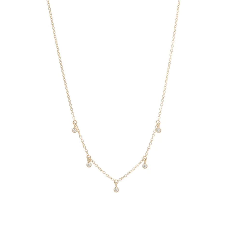 Best necklaces and pendants with glowing moonstone for an ethereal glow-Zoe Chicco 14k 5 Tiny Dangling Diamond Bezel Necklace 14-16"