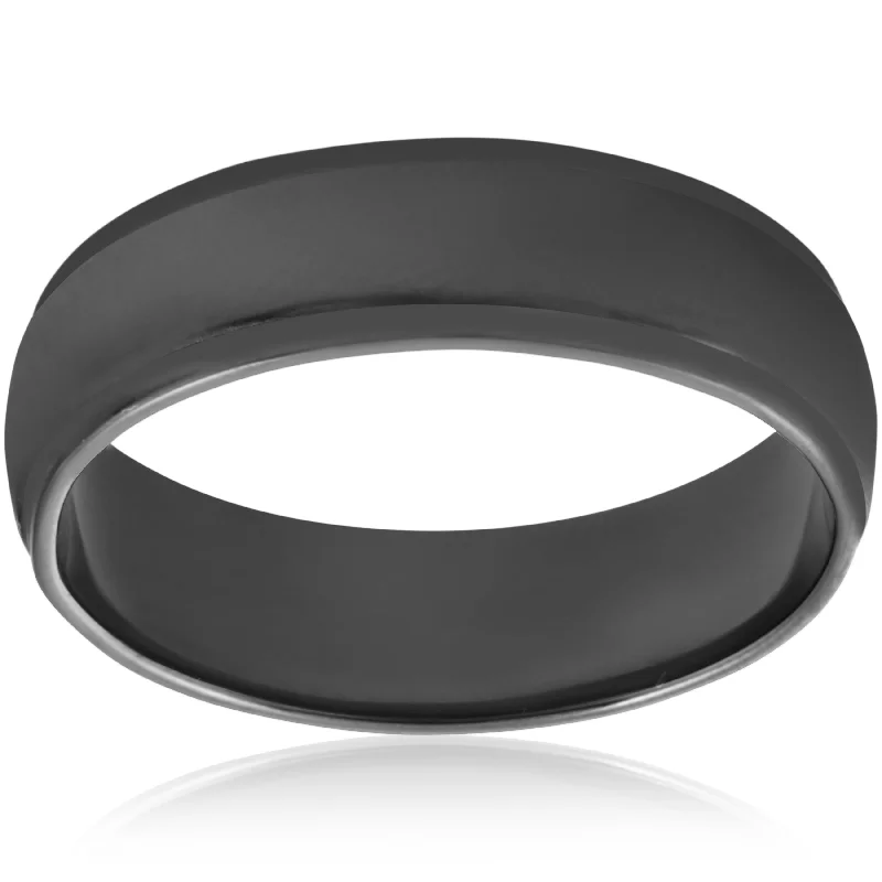 Rings with shield-shaped stones for boldness -14k Black Gold Mens 6mm High Polished Step Cut Wedding Band