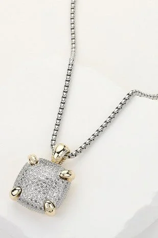 Unique necklaces and pendants with artistic shapes for a creative, one-of-a-kind design-14K Gold CZ Paved Square Cushion Pendant Necklace