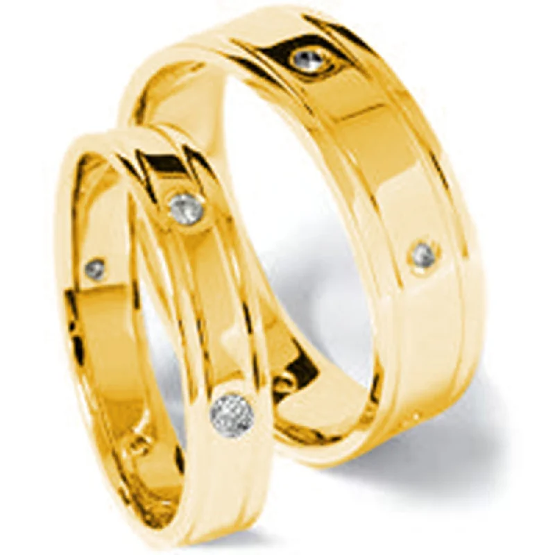 Rings with vine-wrapped bands for nature -14K Gold Matching Diamond Wedding Band Set Size Selectable