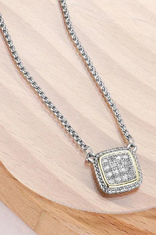 Best necklaces and pendants with intricate beadwork for a bohemian-inspired look-14K Gold Plated CZ Stone Paved Square Necklace