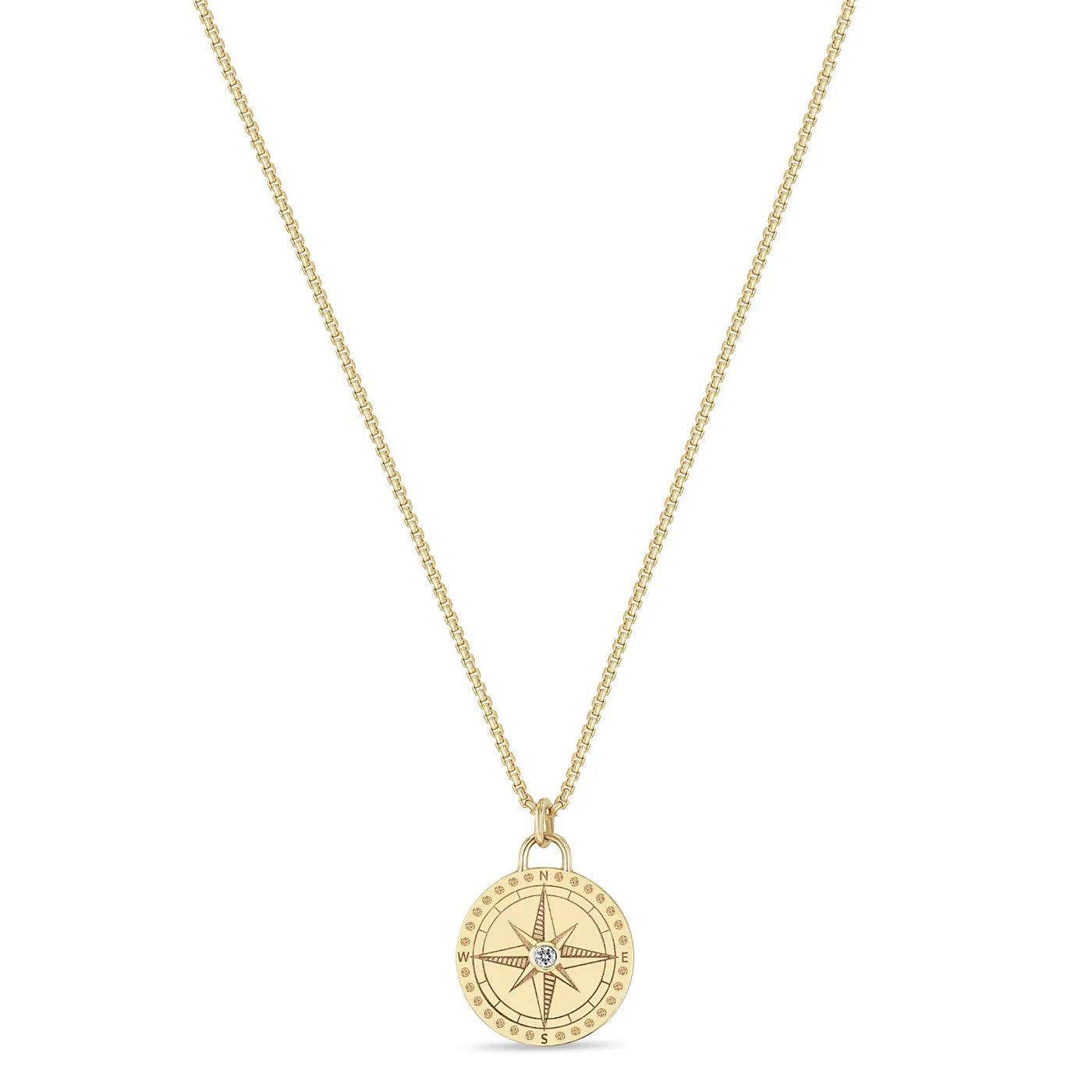 Best necklaces and pendants with crystal accents for a sparkling and elegant style-Zoe Chicco 14k Small Compass Medallion Box Chain Necklace 16"-18"