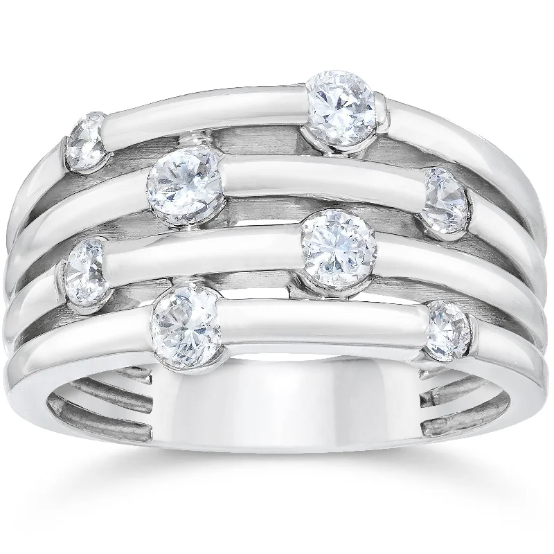 Rings with starburst topaz for radiant beauty -14K White Gold 1ct Real Diamond Right Hand Ring Size Selectable