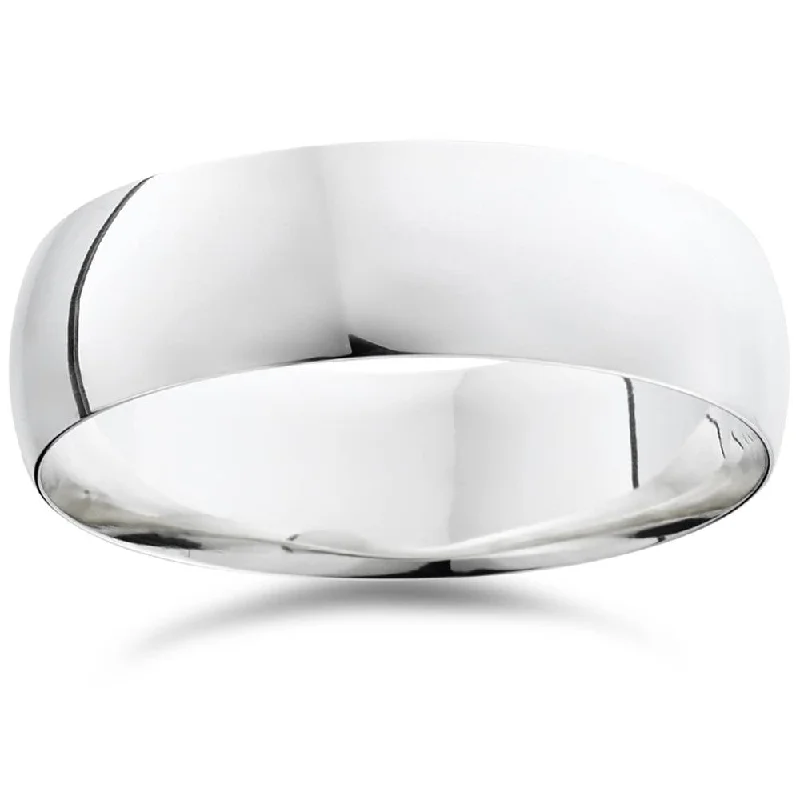 Rings with star sapphire for unique glow -14K White Gold 7mm Plain Mens Wedding Band Ring Size Selectable