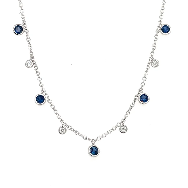 Best necklaces and pendants with zodiac signs for a celestial, astrology-inspired vibe-14K White Gold Bezel Set Blue Sapphire & Diamond Dangle Necklace