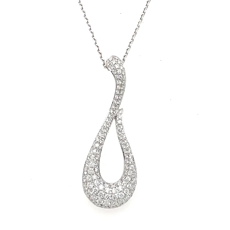 Beautiful necklaces and pendants with moonstone for an ethereal, mystical appearance-14K White Gold Pavé Set Diamond Curved Design Necklace