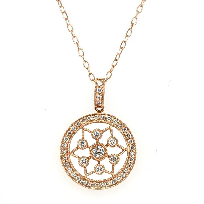 Necklaces and pendants with personalized charms for a custom piece of jewelry-14k Rose Gold Diamond Star/Circle Necklace