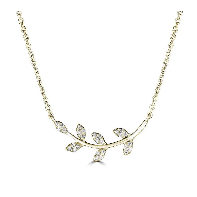 Beautiful necklaces and pendants with gemstone teardrops for an elegant effect-EMILIQUE 4KT GOLD .08 CTW DIAMOND LEAF NECKLACE