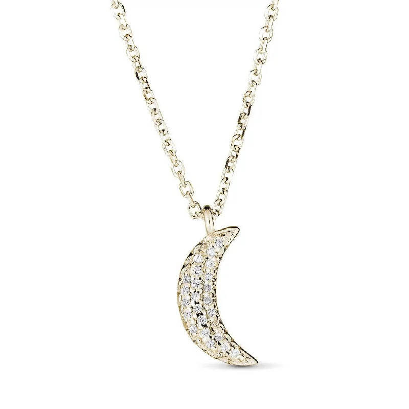 Necklaces and pendants with custom engravings for a personal, meaningful gift-EMILIQUE 14KT GOLD 1/20 CTW DIAMOND CRESCENT MOON NECKLACE