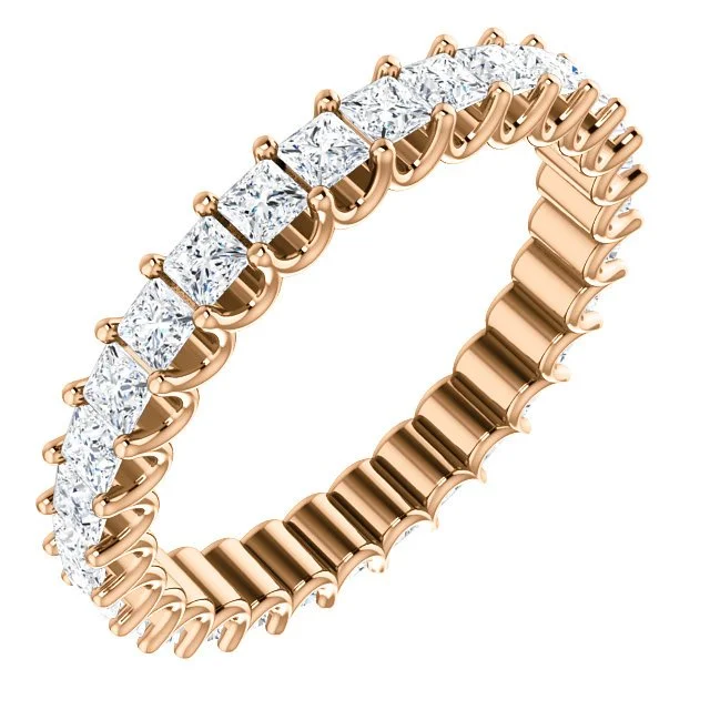 Necklaces and pendants with matching rings for a coordinated set of jewelry-14KT GOLD 1 CTW PRINCESS CUT DIAMOND SHARED U-PRONG ETERNITY BAND