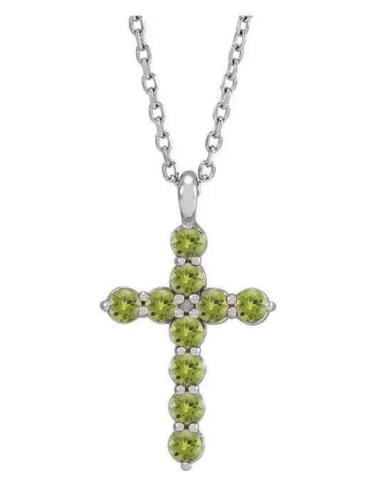 Necklaces and pendants with diamond pendants for a luxurious sparkling effect-14KT GOLD 0.50 CTW ROUND PERIDOT CROSS NECKLACE