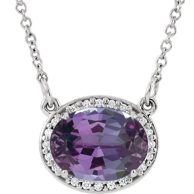 Stunning necklaces and pendants with aquamarine stones for a serene effect-14KT GOLD 2.30 CT LAB ALEXANDRITE & .05 CTW DIAMOND OVAL HALO NECKLACE