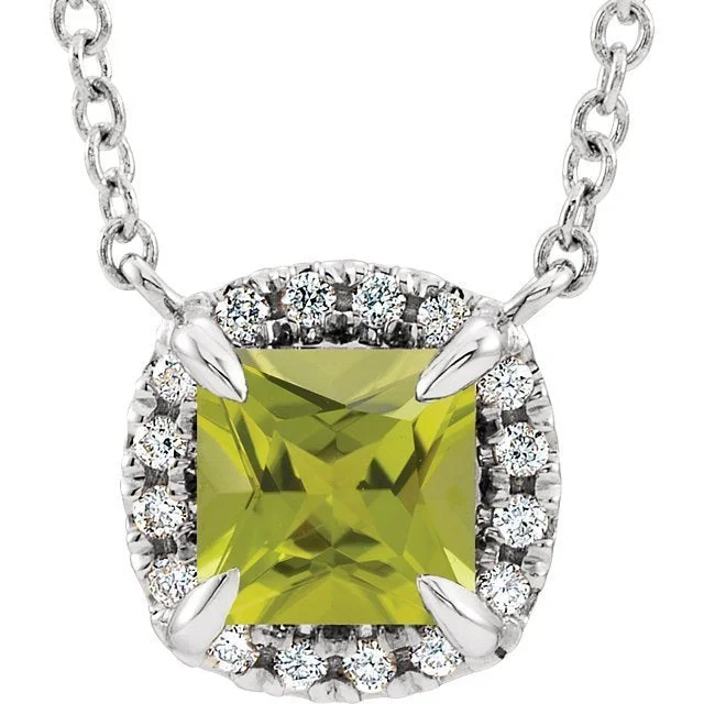 Best necklaces and pendants with zodiac signs for a celestial, astrology-inspired vibe-14KT GOLD 0.40 CT PERIDOT & .06 CTW DIAMOND HALO NECKLACE